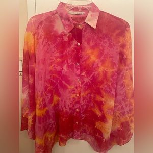 Rudge Brasil “M” size shimmering silk button down blouse w/butterfly sleeves.